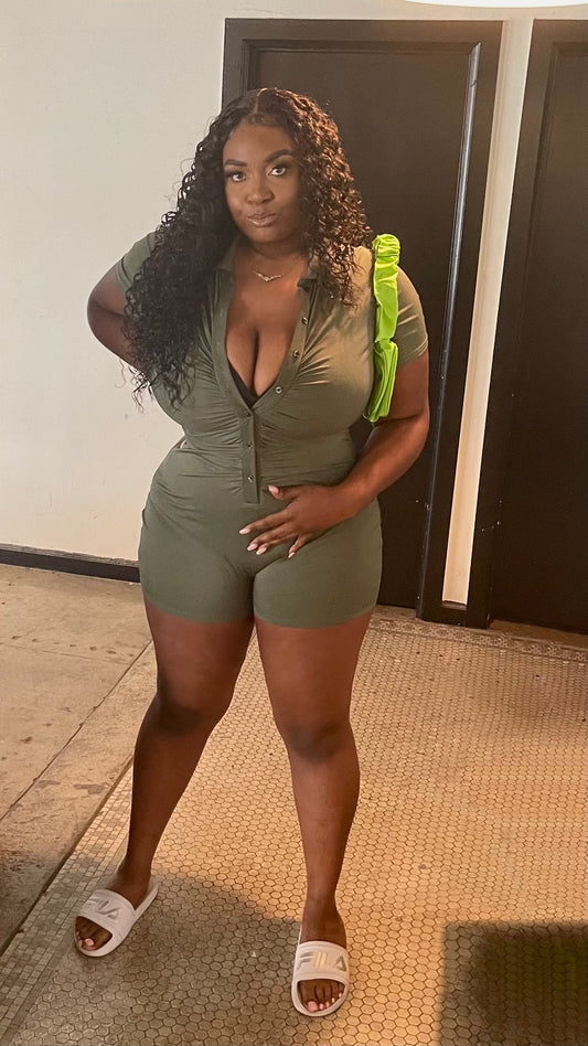 Babe Button-Down Romper - Envy Green