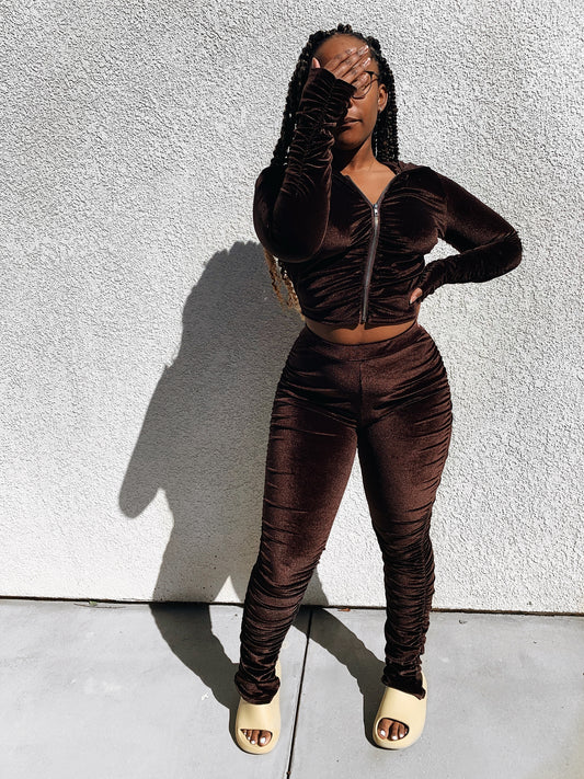 Velour Two Piece Set- Warm Cocoa