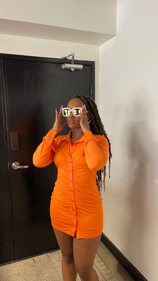 Squeeze Me Button Down Dress -Tangerine