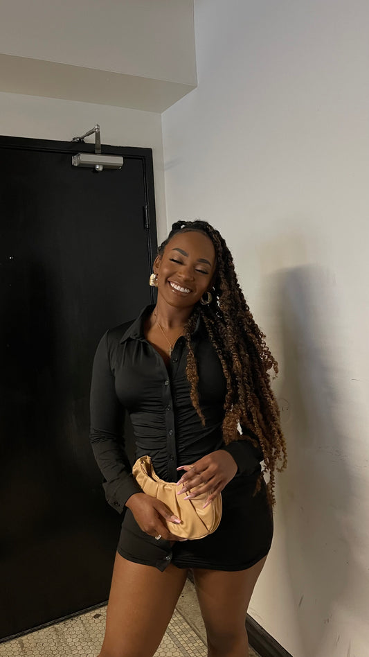 Squeeze Me Button Down Dress -Onyx