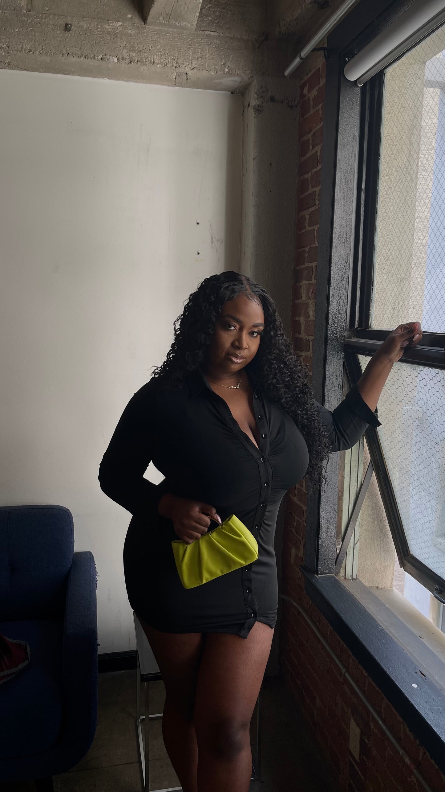 Squeeze Me Button Down Dress -Onyx