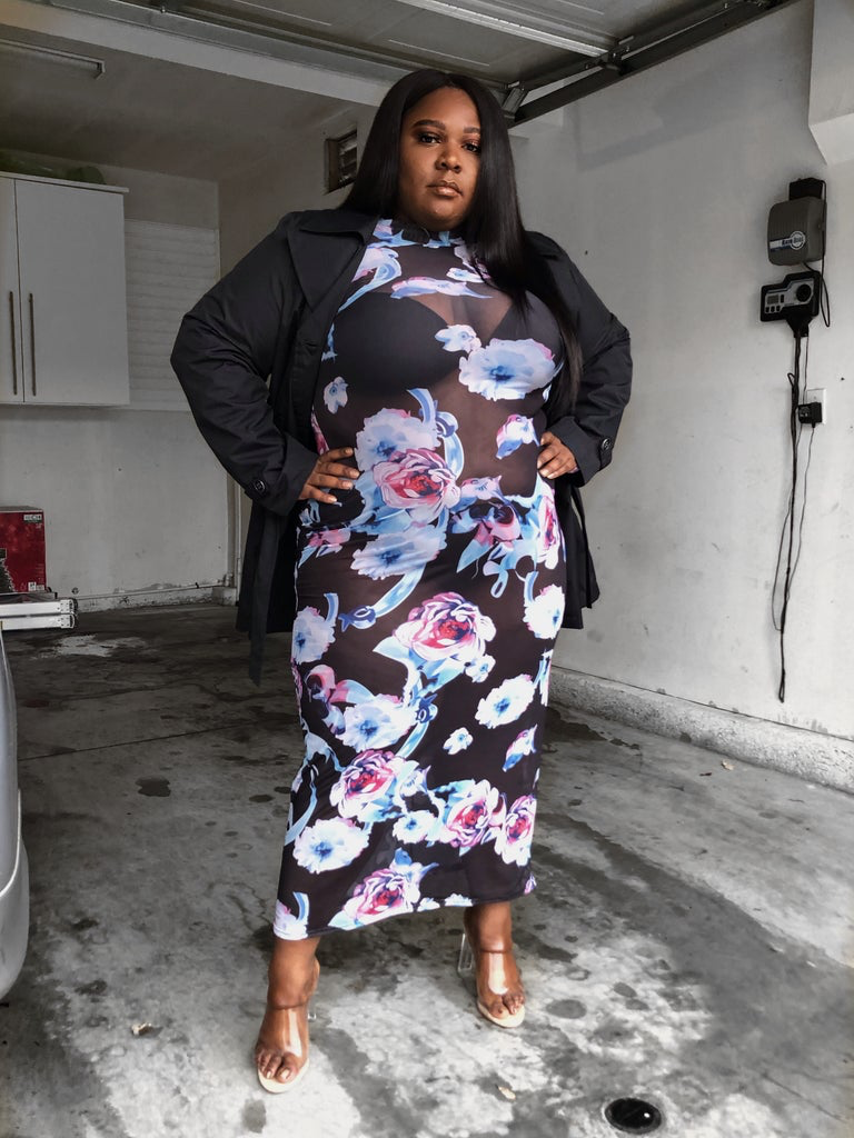 Blue Floral Mesh Dress