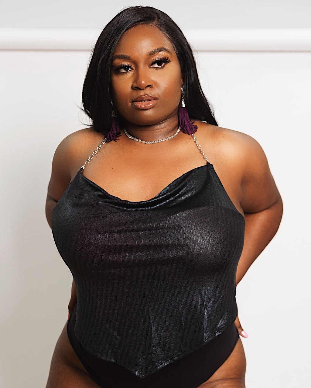 Don’t Slip Up Backless Halter Chain Top