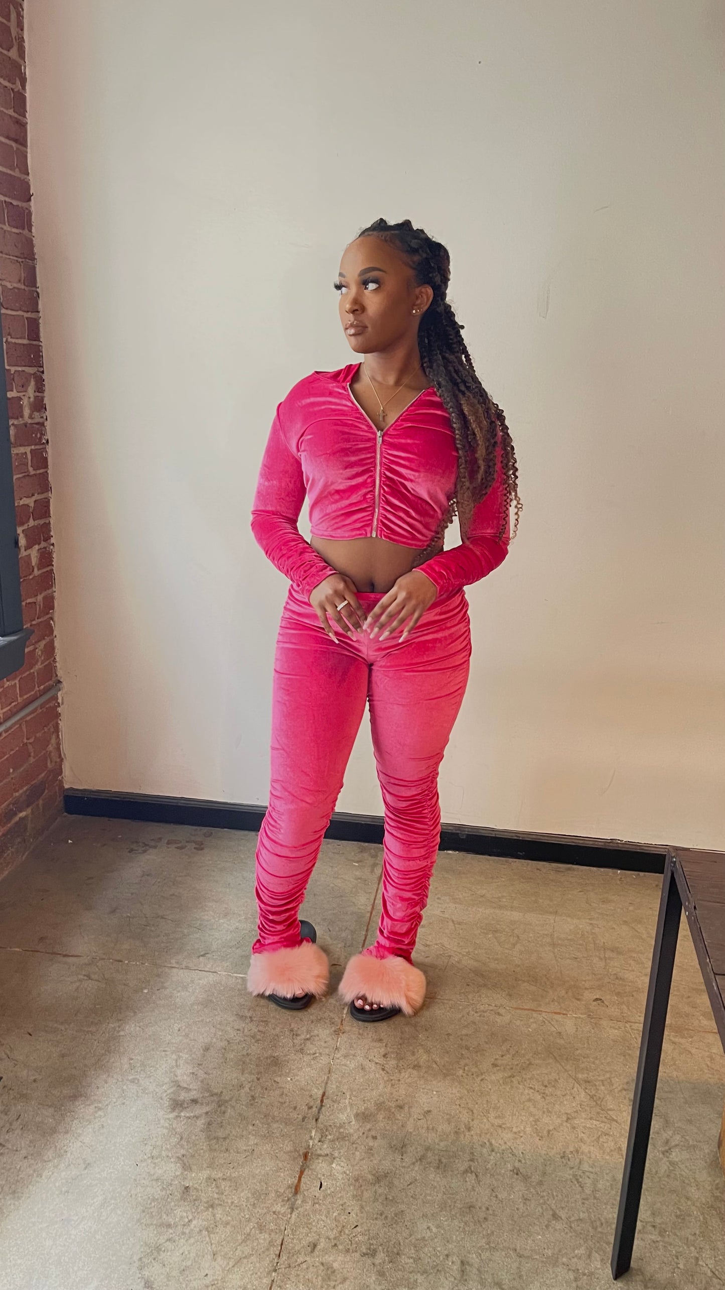 Velour Two Piece Set - Passion Pink